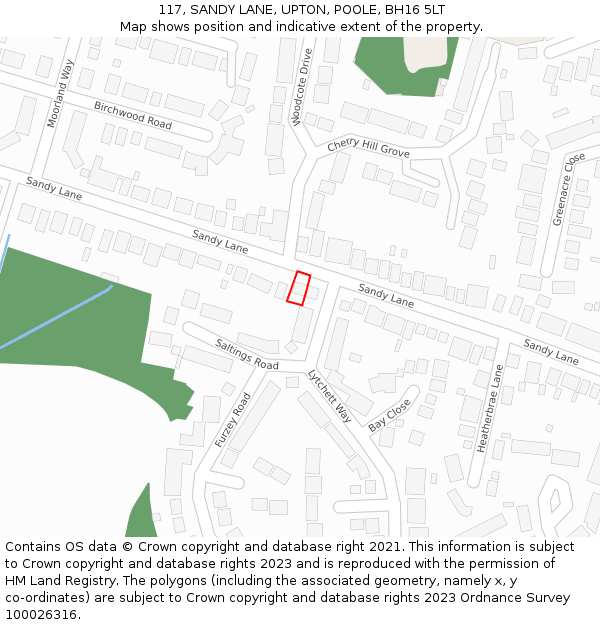 117, SANDY LANE, UPTON, POOLE, BH16 5LT: Location map and indicative extent of plot