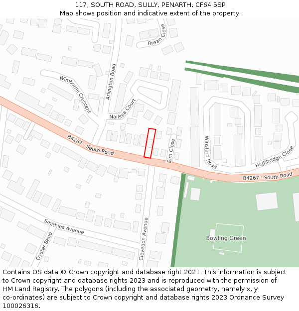 117, SOUTH ROAD, SULLY, PENARTH, CF64 5SP: Location map and indicative extent of plot