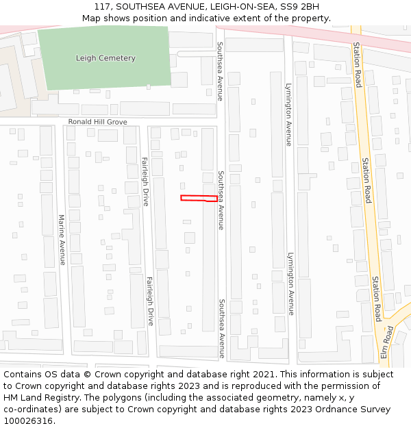 117, SOUTHSEA AVENUE, LEIGH-ON-SEA, SS9 2BH: Location map and indicative extent of plot