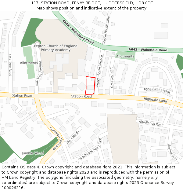 117, STATION ROAD, FENAY BRIDGE, HUDDERSFIELD, HD8 0DE: Location map and indicative extent of plot