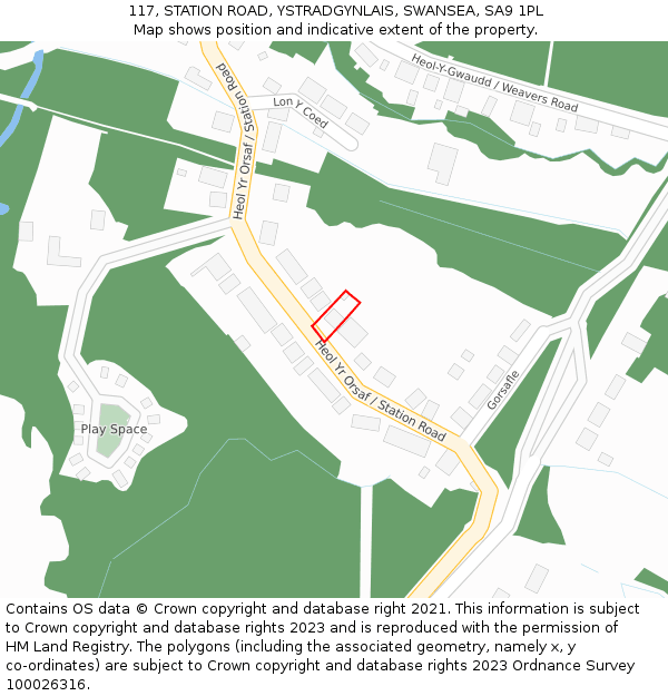 117, STATION ROAD, YSTRADGYNLAIS, SWANSEA, SA9 1PL: Location map and indicative extent of plot