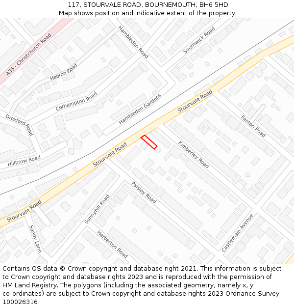 117, STOURVALE ROAD, BOURNEMOUTH, BH6 5HD: Location map and indicative extent of plot