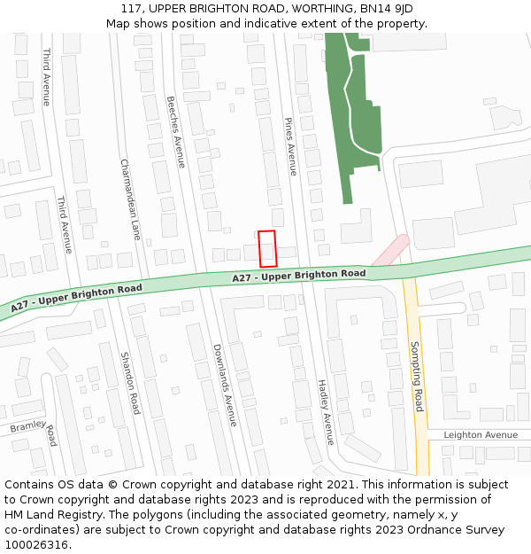 117, UPPER BRIGHTON ROAD, WORTHING, BN14 9JD: Location map and indicative extent of plot