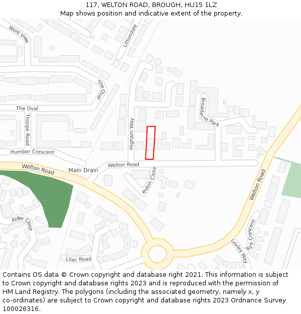 117, WELTON ROAD, BROUGH, HU15 1LZ: Location map and indicative extent of plot