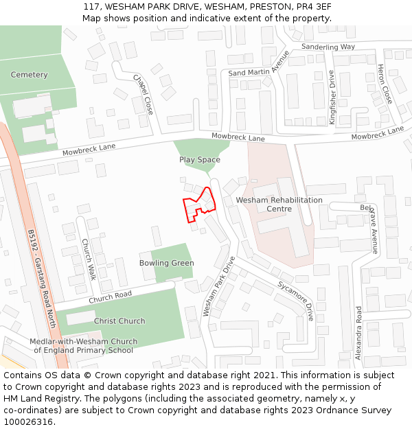 117, WESHAM PARK DRIVE, WESHAM, PRESTON, PR4 3EF: Location map and indicative extent of plot