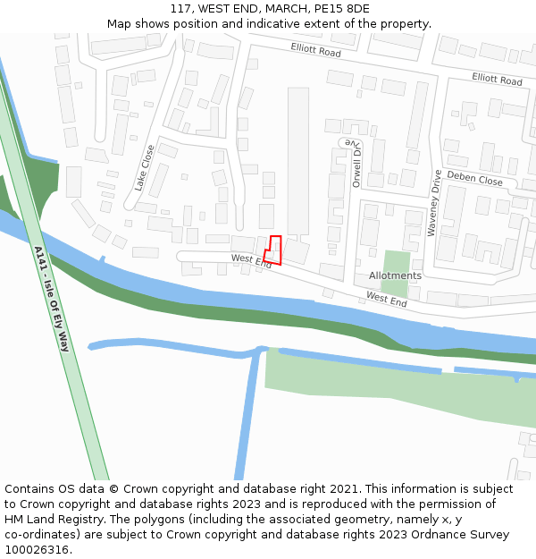 117, WEST END, MARCH, PE15 8DE: Location map and indicative extent of plot