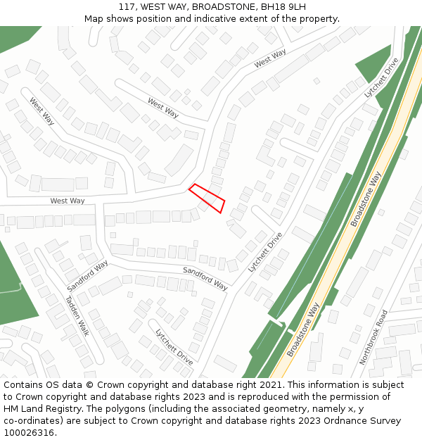 117, WEST WAY, BROADSTONE, BH18 9LH: Location map and indicative extent of plot