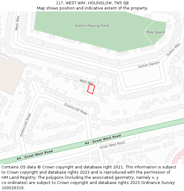 117, WEST WAY, HOUNSLOW, TW5 0JE: Location map and indicative extent of plot