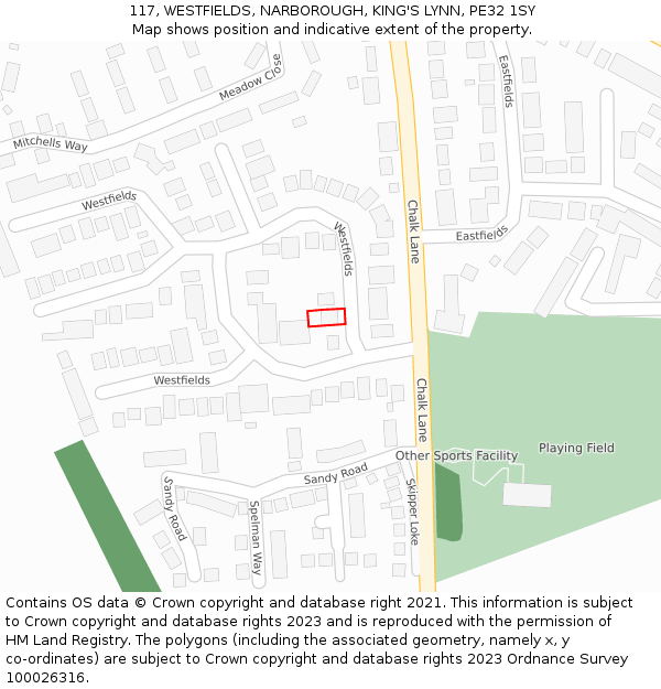 117, WESTFIELDS, NARBOROUGH, KING'S LYNN, PE32 1SY: Location map and indicative extent of plot