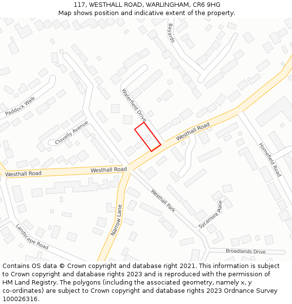 117, WESTHALL ROAD, WARLINGHAM, CR6 9HG: Location map and indicative extent of plot