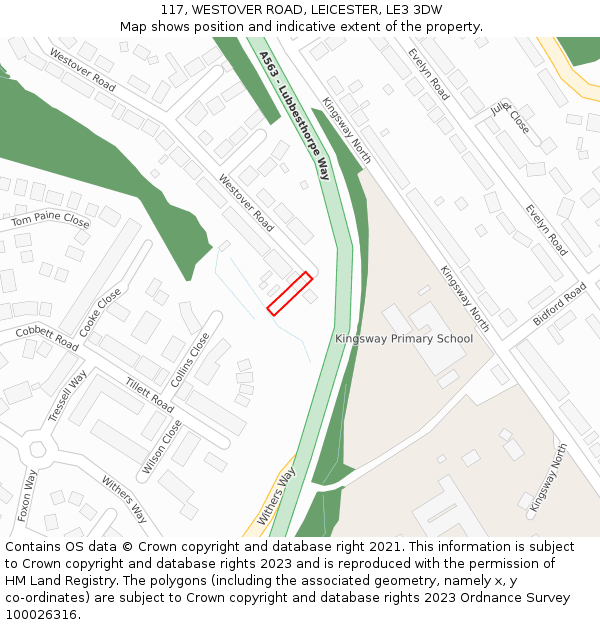 117, WESTOVER ROAD, LEICESTER, LE3 3DW: Location map and indicative extent of plot