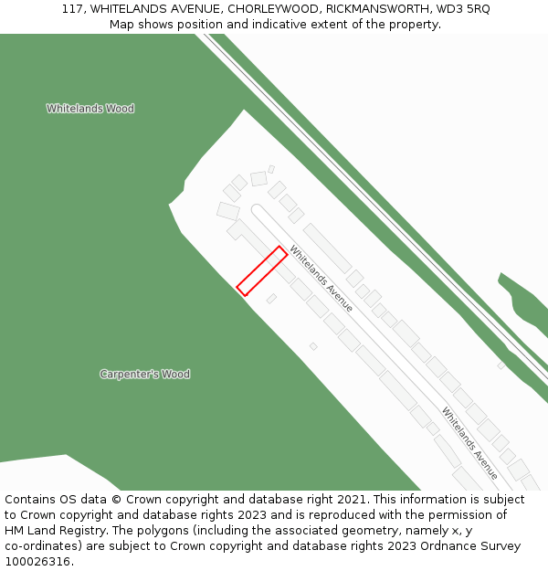 117, WHITELANDS AVENUE, CHORLEYWOOD, RICKMANSWORTH, WD3 5RQ: Location map and indicative extent of plot