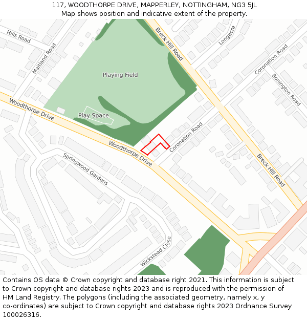 117, WOODTHORPE DRIVE, MAPPERLEY, NOTTINGHAM, NG3 5JL: Location map and indicative extent of plot