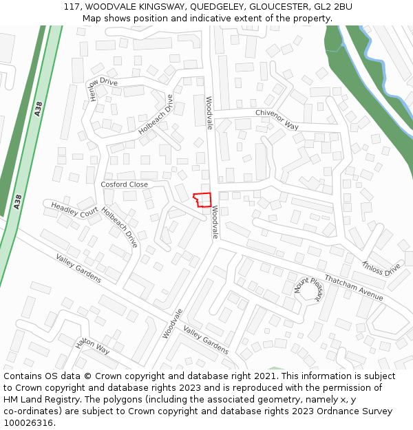 117, WOODVALE KINGSWAY, QUEDGELEY, GLOUCESTER, GL2 2BU: Location map and indicative extent of plot