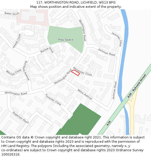 117, WORTHINGTON ROAD, LICHFIELD, WS13 8PG: Location map and indicative extent of plot