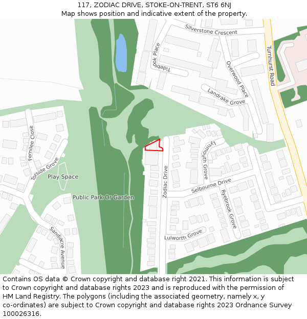 117, ZODIAC DRIVE, STOKE-ON-TRENT, ST6 6NJ: Location map and indicative extent of plot