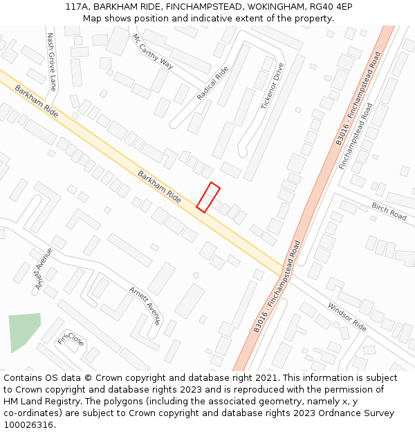 117A, BARKHAM RIDE, FINCHAMPSTEAD, WOKINGHAM, RG40 4EP: Location map and indicative extent of plot