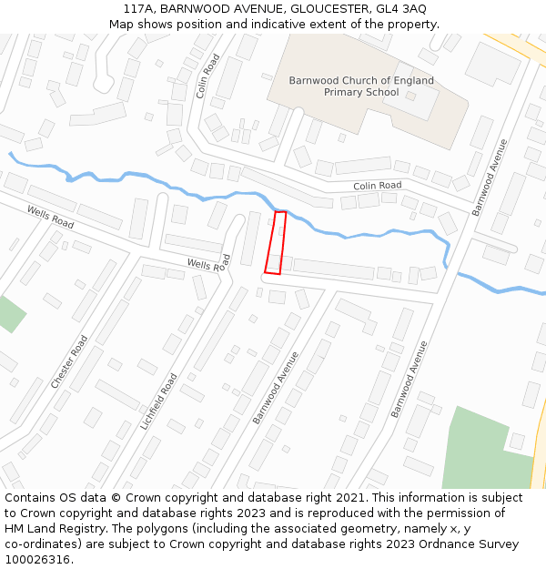 117A, BARNWOOD AVENUE, GLOUCESTER, GL4 3AQ: Location map and indicative extent of plot