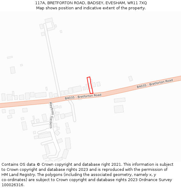 117A, BRETFORTON ROAD, BADSEY, EVESHAM, WR11 7XQ: Location map and indicative extent of plot