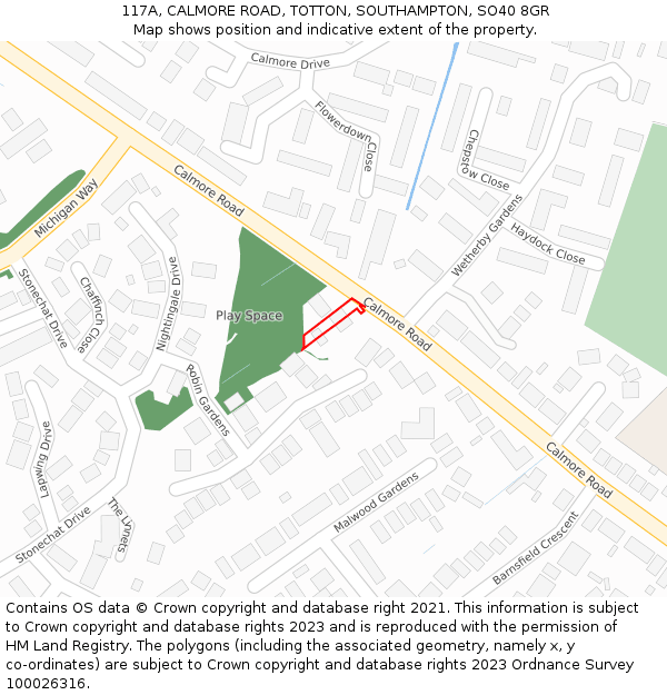 117A, CALMORE ROAD, TOTTON, SOUTHAMPTON, SO40 8GR: Location map and indicative extent of plot