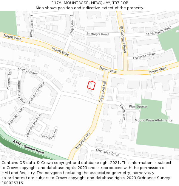 117A, MOUNT WISE, NEWQUAY, TR7 1QR: Location map and indicative extent of plot