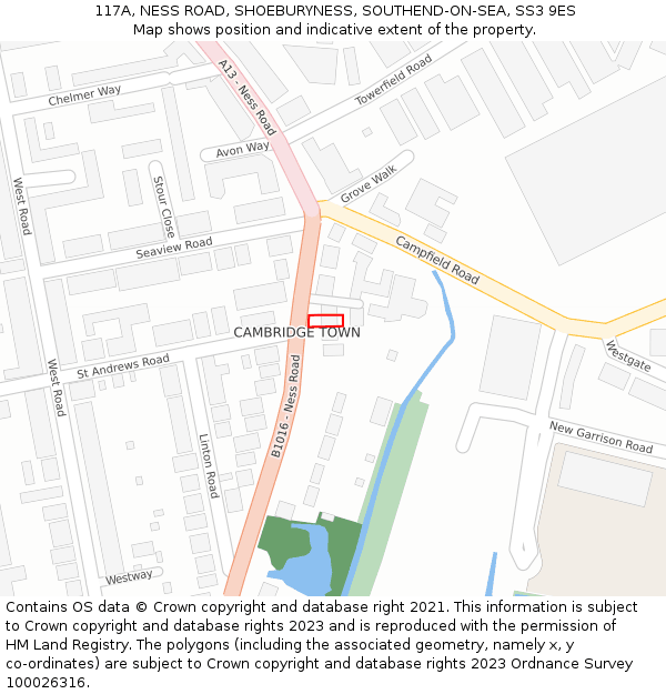 117A, NESS ROAD, SHOEBURYNESS, SOUTHEND-ON-SEA, SS3 9ES: Location map and indicative extent of plot