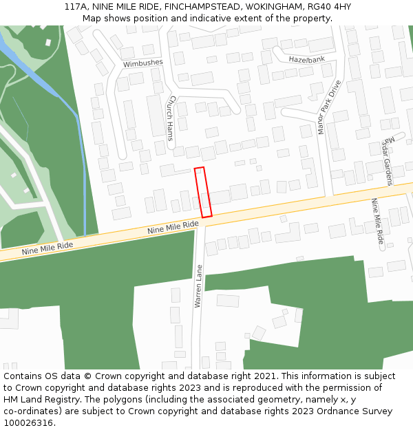 117A, NINE MILE RIDE, FINCHAMPSTEAD, WOKINGHAM, RG40 4HY: Location map and indicative extent of plot