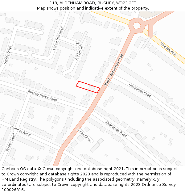 118, ALDENHAM ROAD, BUSHEY, WD23 2ET: Location map and indicative extent of plot