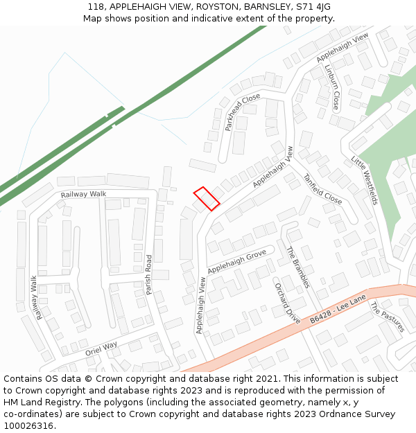 118, APPLEHAIGH VIEW, ROYSTON, BARNSLEY, S71 4JG: Location map and indicative extent of plot