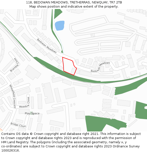 118, BEDOWAN MEADOWS, TRETHERRAS, NEWQUAY, TR7 2TB: Location map and indicative extent of plot