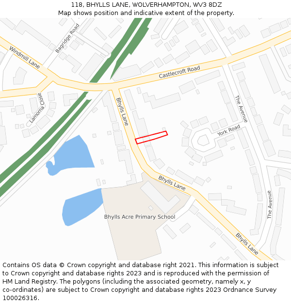 118, BHYLLS LANE, WOLVERHAMPTON, WV3 8DZ: Location map and indicative extent of plot