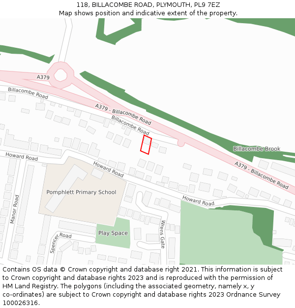 118, BILLACOMBE ROAD, PLYMOUTH, PL9 7EZ: Location map and indicative extent of plot