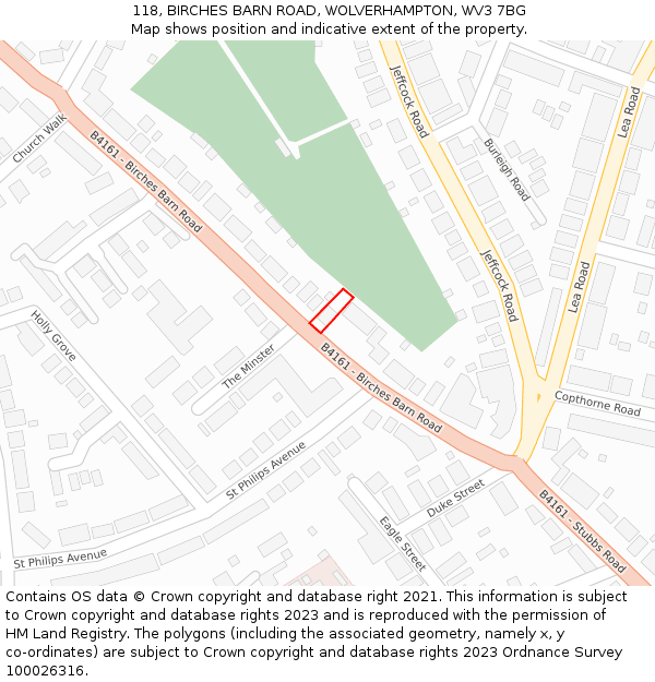 118, BIRCHES BARN ROAD, WOLVERHAMPTON, WV3 7BG: Location map and indicative extent of plot