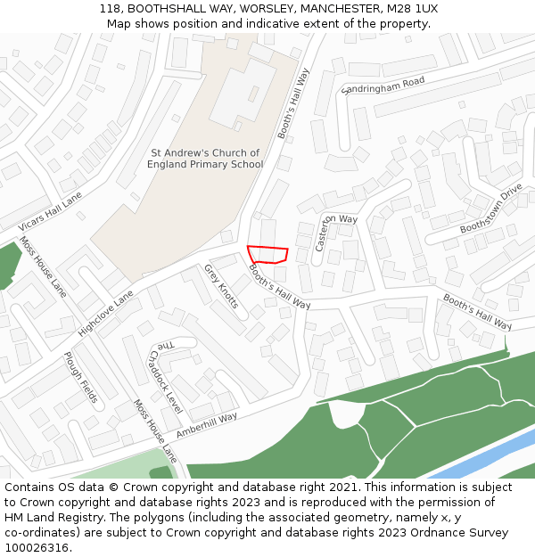 118, BOOTHSHALL WAY, WORSLEY, MANCHESTER, M28 1UX: Location map and indicative extent of plot