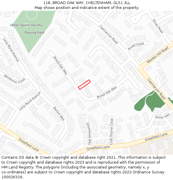 118, BROAD OAK WAY, CHELTENHAM, GL51 3LL: Location map and indicative extent of plot