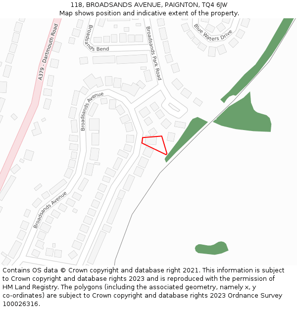 118, BROADSANDS AVENUE, PAIGNTON, TQ4 6JW: Location map and indicative extent of plot