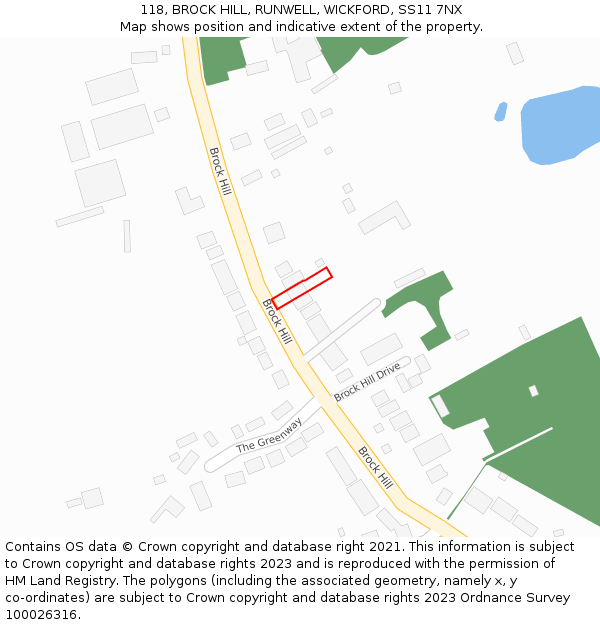 118, BROCK HILL, RUNWELL, WICKFORD, SS11 7NX: Location map and indicative extent of plot