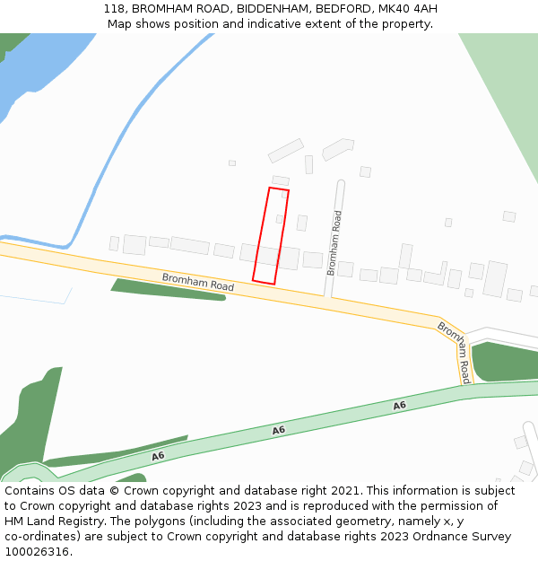 118, BROMHAM ROAD, BIDDENHAM, BEDFORD, MK40 4AH: Location map and indicative extent of plot