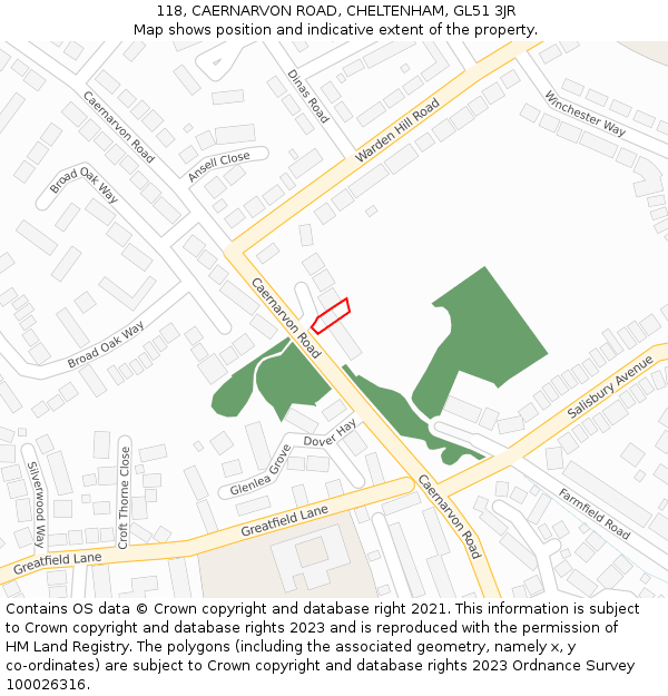 118, CAERNARVON ROAD, CHELTENHAM, GL51 3JR: Location map and indicative extent of plot