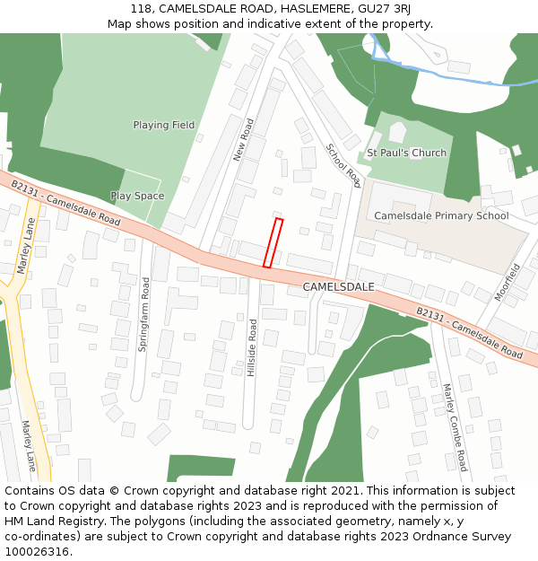 118, CAMELSDALE ROAD, HASLEMERE, GU27 3RJ: Location map and indicative extent of plot