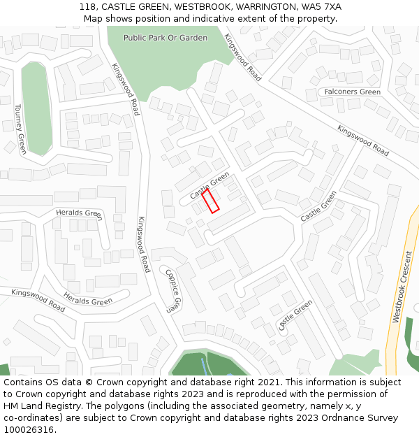 118, CASTLE GREEN, WESTBROOK, WARRINGTON, WA5 7XA: Location map and indicative extent of plot