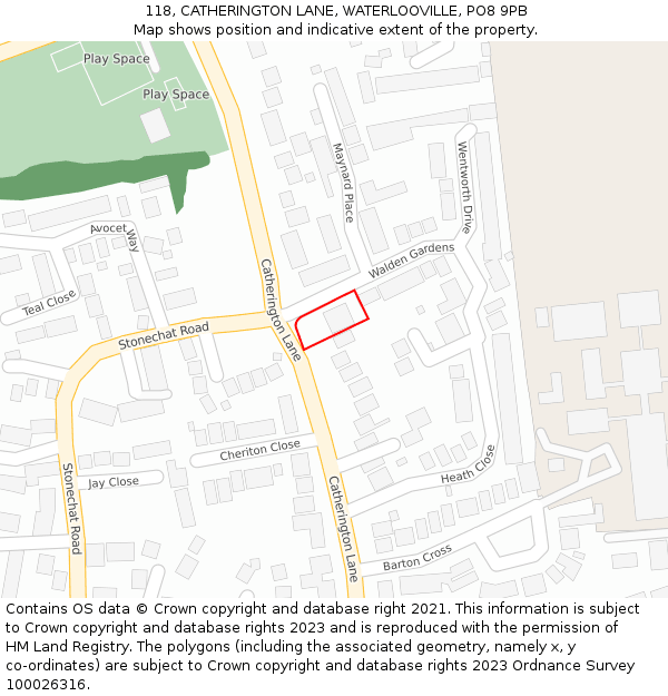 118, CATHERINGTON LANE, WATERLOOVILLE, PO8 9PB: Location map and indicative extent of plot