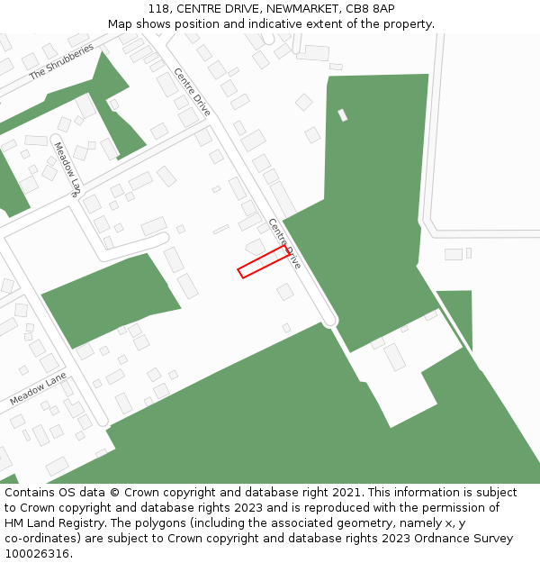 118, CENTRE DRIVE, NEWMARKET, CB8 8AP: Location map and indicative extent of plot