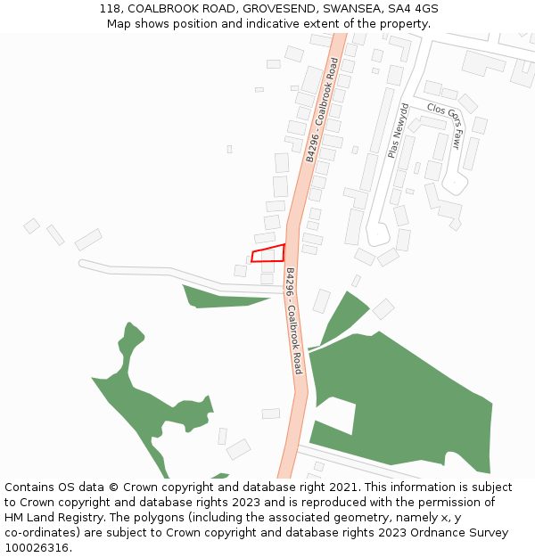 118, COALBROOK ROAD, GROVESEND, SWANSEA, SA4 4GS: Location map and indicative extent of plot