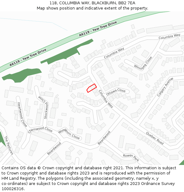 118, COLUMBIA WAY, BLACKBURN, BB2 7EA: Location map and indicative extent of plot