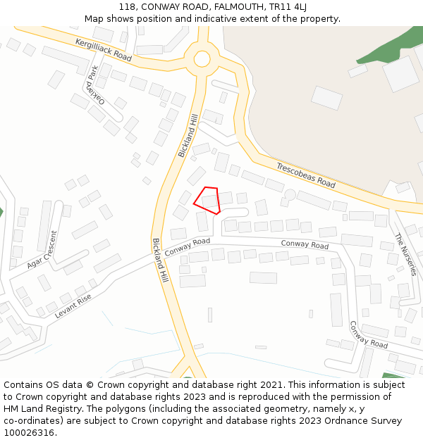 118, CONWAY ROAD, FALMOUTH, TR11 4LJ: Location map and indicative extent of plot