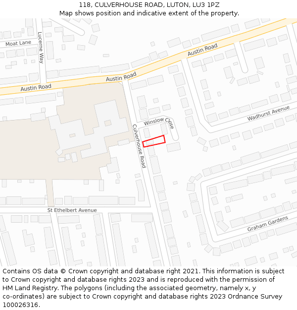 118, CULVERHOUSE ROAD, LUTON, LU3 1PZ: Location map and indicative extent of plot