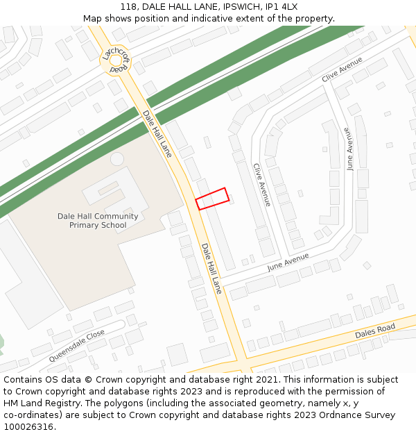 118, DALE HALL LANE, IPSWICH, IP1 4LX: Location map and indicative extent of plot