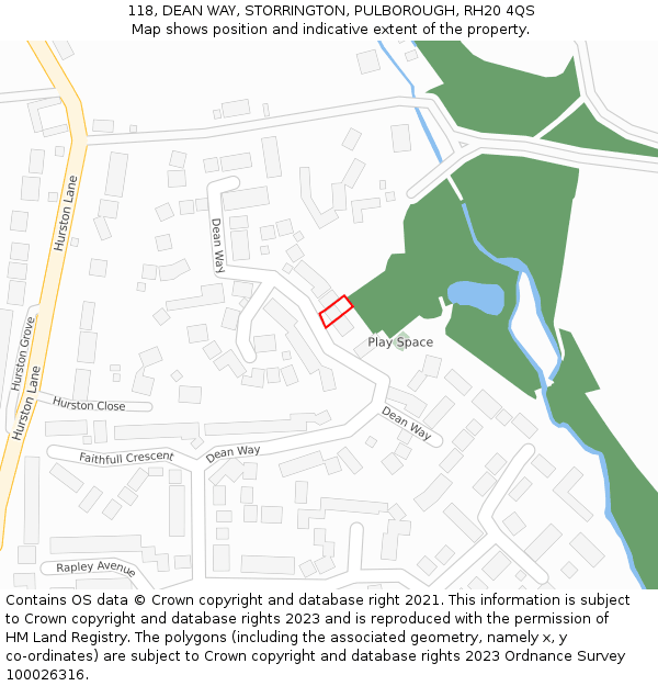 118, DEAN WAY, STORRINGTON, PULBOROUGH, RH20 4QS: Location map and indicative extent of plot