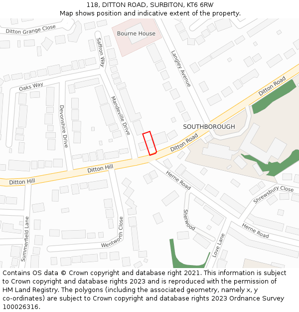 118, DITTON ROAD, SURBITON, KT6 6RW: Location map and indicative extent of plot